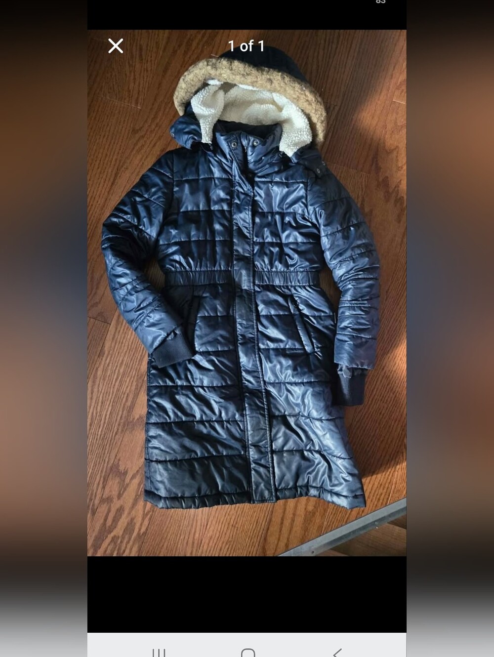 Joe Fresh Navy Hooded Quilted Puffer Coat with Faux Fur Trim 10/12